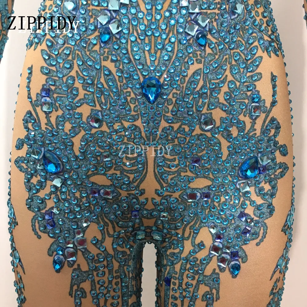 2 color Glisten Blue Stones Jumpsuit Women's Leggings Crystals Birthday Female Singer Show Bodysuit Nightclub Stage Wear 2 color Glisten Blue Stones Jumpsuit Women's Leggings Crystals Birthday Female Singer Show Bodysuit Nightclub Stage Wear
