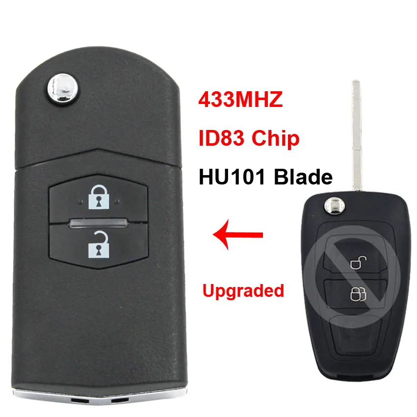 

2 Button Upgraded Folding Flip Remote Car Key Fob 433MHz ID83 Chip HU101 Uncut Blade for Mazda BT50 UP 2011 2012 2013 2014 2015