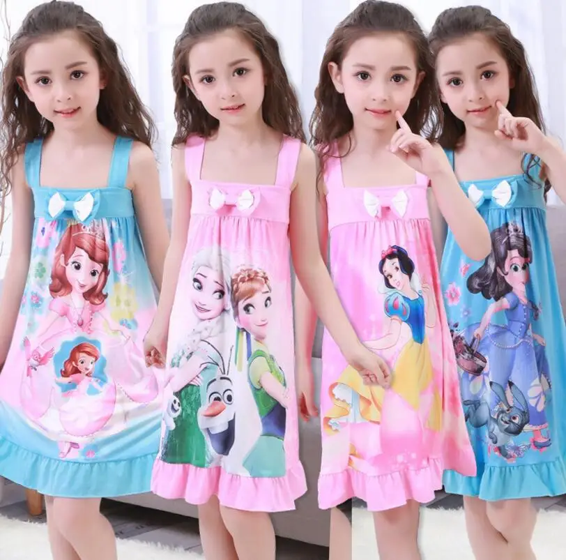 

Girls Princess Nightgowns Summer Short Sleeve Striped Cartoon Nightdress Knitted Pajamas Sleepwear Children Kids Girl Nightgown