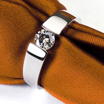 

Solid Gold Man Ring for Male 14K White Gold Jewelry 0.5CT Male Men Ring Gift Engagement Solitaire Bridegroom AU585
