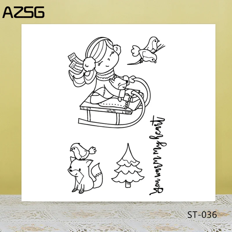 

AZSG Cute Fox Bird Cheerful Girl Clear Stamps/Seals For DIY Scrapbooking/Card Making/Album Decorative Silicone Stamp Crafts