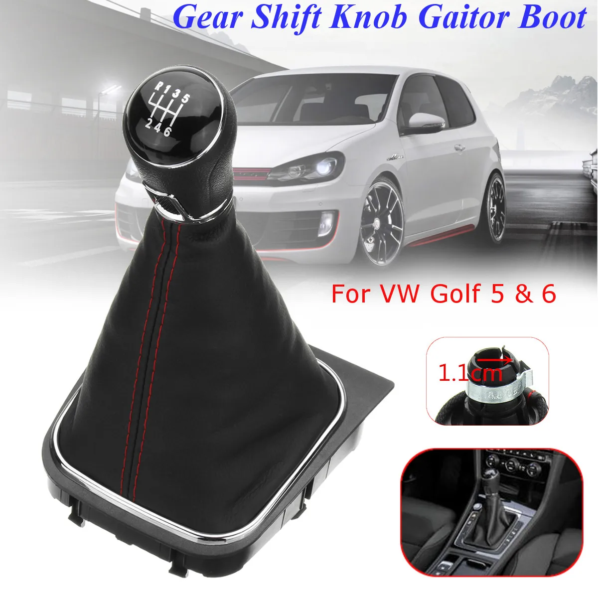 

6 Speed Car Gear Shift Knob Collars Boot Gaiter Gaitor Cover For VW Golf 5 6 PU Leather