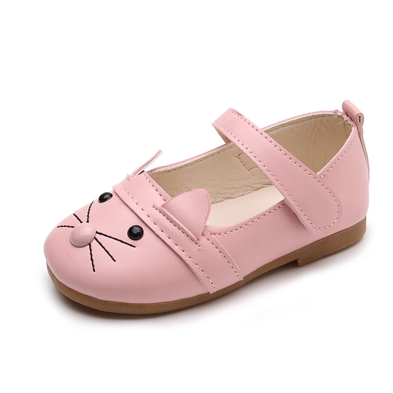 Демисезонный обувь для девочек кот в стиле принцессы тонкие туфли из искусственной кожи, для детей с жемчужным колечком; Танцевальная обувь для детей 2-7 лет MCH005 - Цвет: Розовый