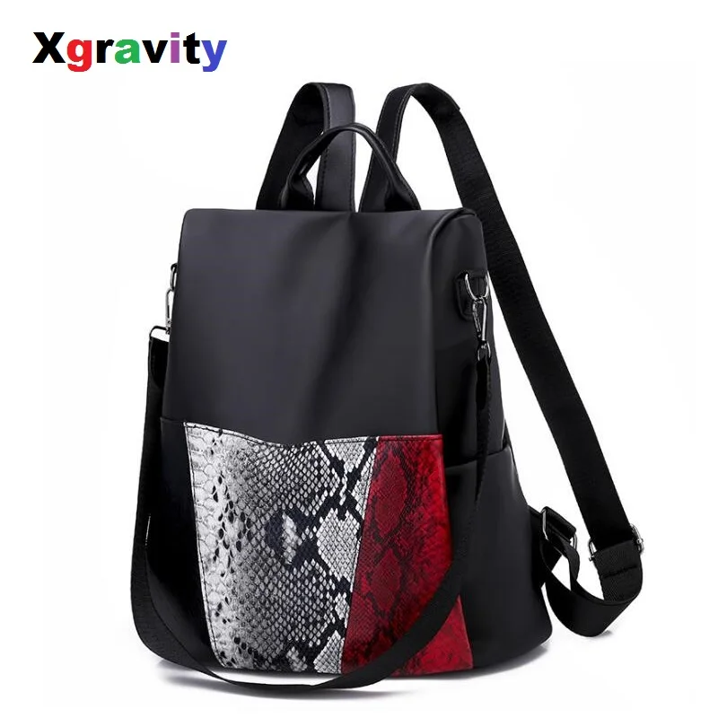 

Xgravity Travel Bags Snake Skin Backpack Female Fashion Bag Large Capacity Ladies Anti-theft Travel Backpack Soft Leather H115