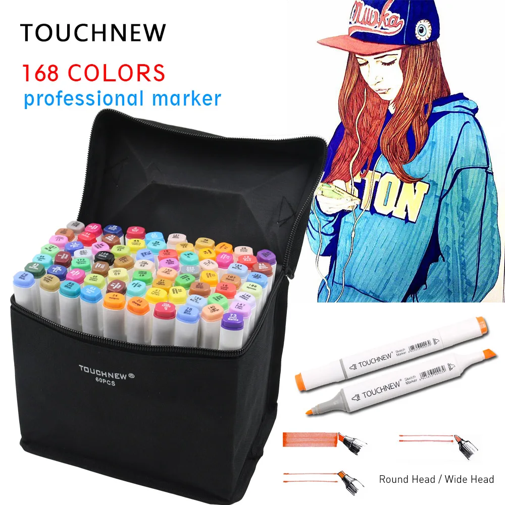 

TOUCHNEW Art Marker 30 40 60 80 168 Colors Artist Dual Headed Marker Set For Animation Manga Design School Drawing Sketch Marker