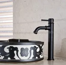 Black Oil Rubbed Bronze Basin Faucet Deck Mount Bathroom Vessel Sink Faucet - Single Hole / Handle Knf285 automatic touchless sensor waterfall bathroom sink vessel faucet oil rubbed bronze with hole cover plate