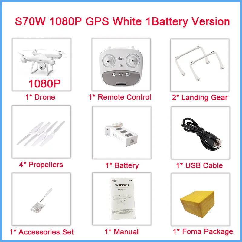 SJRC S70W Радиоуправляемый Дрон 1080 P 720 P WiFi FPV двойной gps модуль высота удерживайте за мной Безголовый режим - Цвет: S70W 1080P White