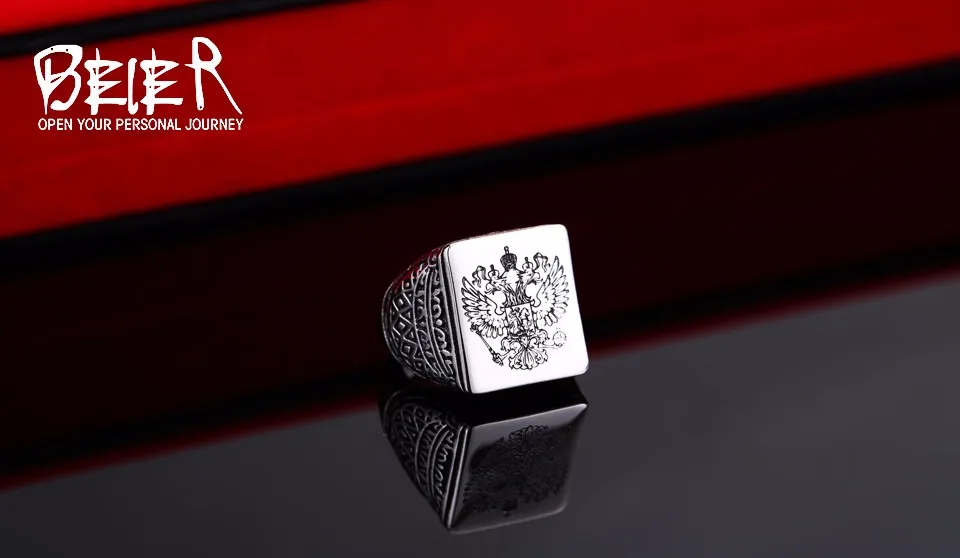 Байер полированное кольцо из нержавеющей стали, байкерское мужское кольцо, герб Российской печатки, модное ювелирное изделие, LLBR8-353R