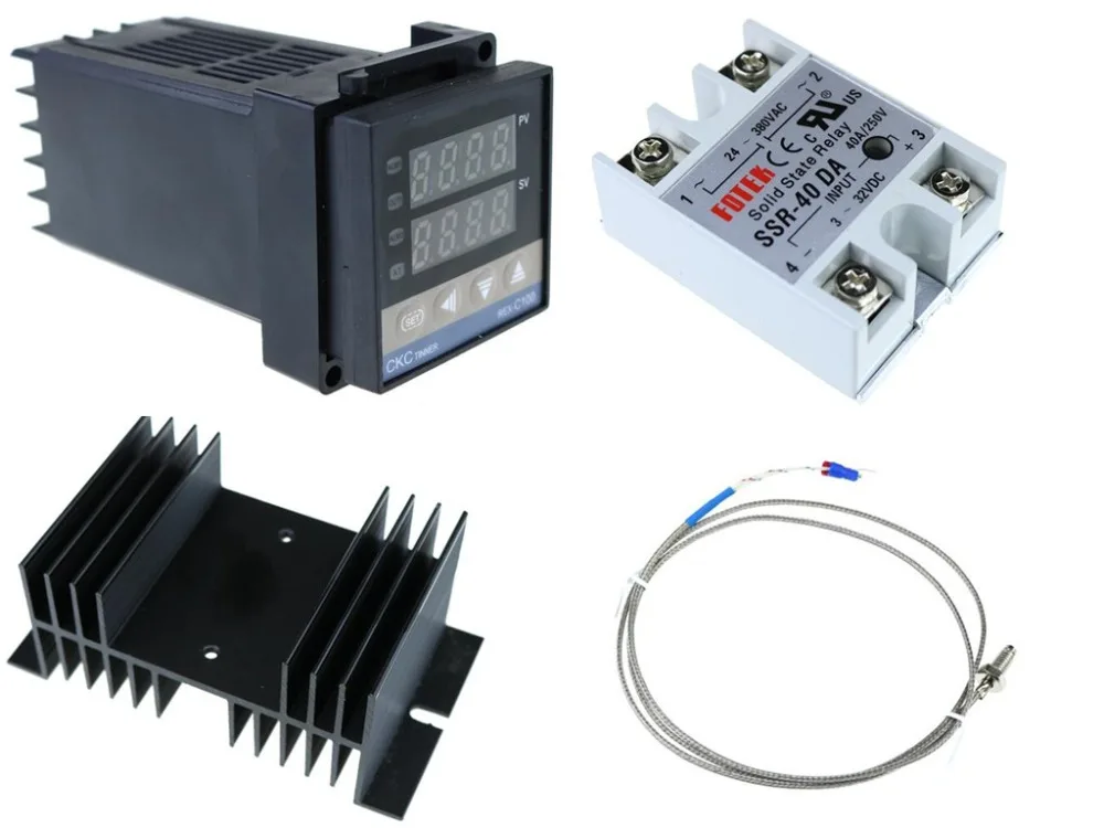 

Digital 220V PID REX-C100 Temperature Controller + max.40A SSR + K Thermocouple, PID Controller Set + Heat Sink