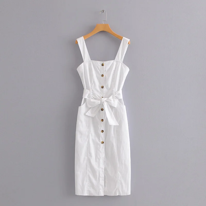 

2018 fashion new belt button casual strap white dress