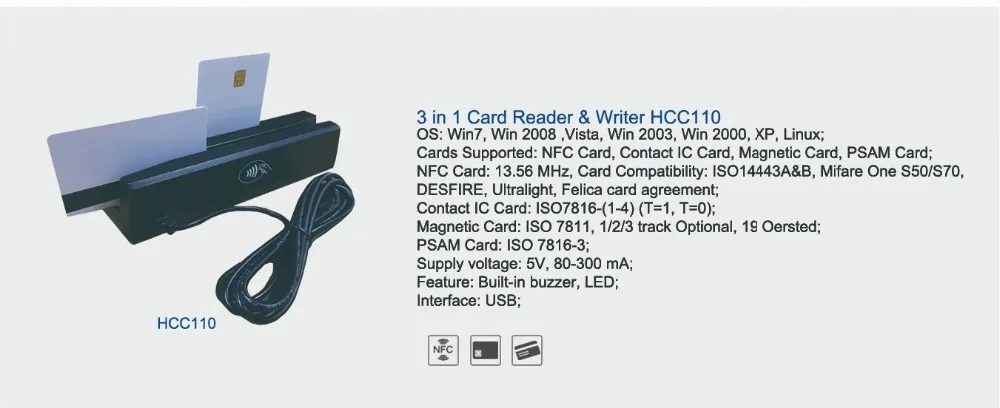 USB Все в одном Track 1/2/3 магнитная карта RFID считыватель для MSR& IC(chips On Board) Psam карты HCC-110