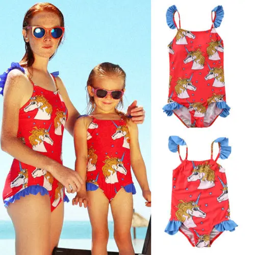 2018 Women Kid Baby Girls Unicorn One piece Swimsuit