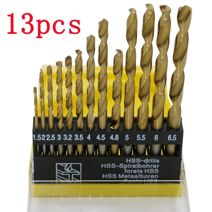 13 PCS Round Shank Coated HSS Titanium Twist Drill Bit Set 1.5-6.5mm Metal Wood Drill Bit Cobalt Drill Set Woodworking Metalwork 13 PCS Round Shank Coated HSS Titanium Twist Drill Bit Set 1.5-6.5mm Metal Wood Drill Bit Cobalt Drill Set Woodworking Metalwork