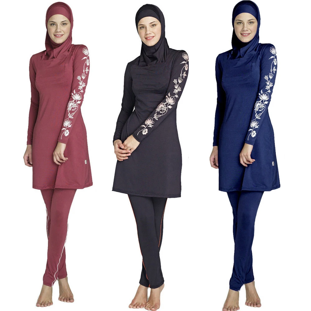 Женский Мусульманский купальник большого размера с цветочным принтом, Женский исламский консервативный купальник, хиджаб, пляжная одежда, купальный костюм