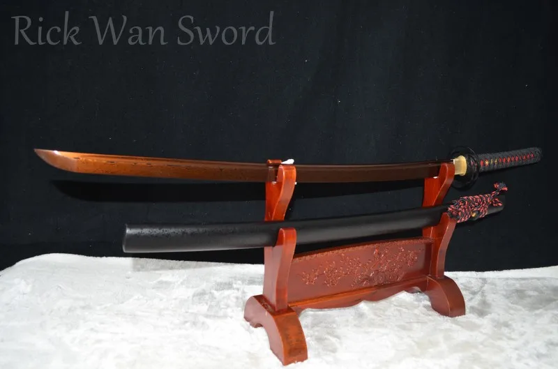 

Rick Wan Swords Handmade Damscus Japanese Katana Full Tang Folded Steel Red Real Sharp Blade and Metal Home Decoration