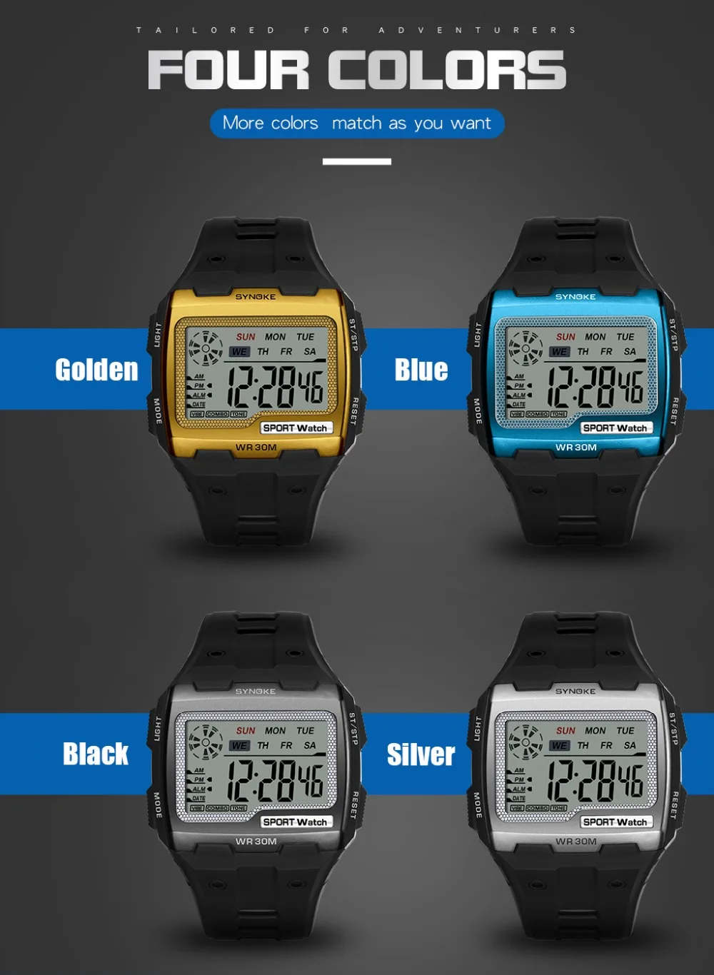 SYNOKE Модные мужские квадратные цифровые часы светящиеся спортивные водонепроницаемые мужские часы светодиодный дисплей многофункциональные наручные часы