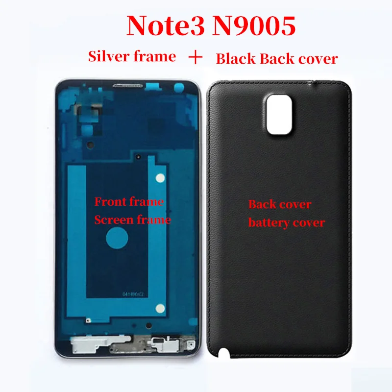 Для samsung Galaxy Note 3 N9005 N900 оригинальная задняя средняя рамка Корпус задняя крышка с объективом камеры стекло Note3 - Цвет: N9005SilveCoverBlack