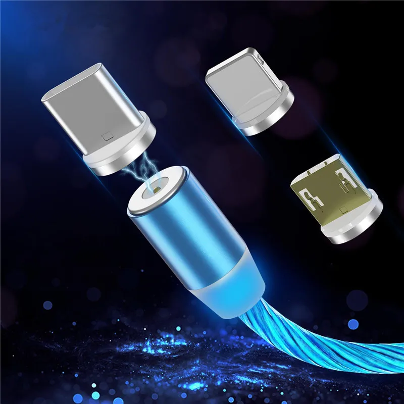 

LED Luminous Magnetic USB Charging Cable for iPhone Huawei Samsung Type C Cord & Micro USB Phone Charger Flowing Light Wire
