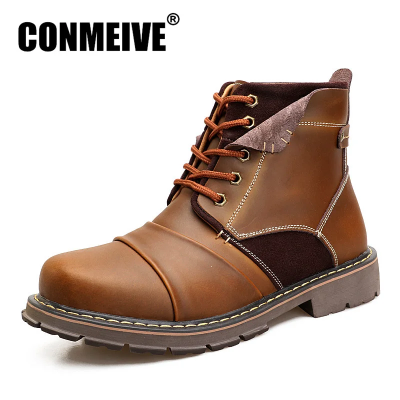 

Casual Man Military Boots Round Toe Fashion Winter Shoes Men Comfortable Lace-up Work Shoes Ankle Strap Martin Boots Size 38-45