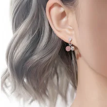 Милые стильные серебряные бусины с кисточками, круглые серьги-гвоздики с подвеской 925, серьги с кристаллами клубники для женщин и девушек