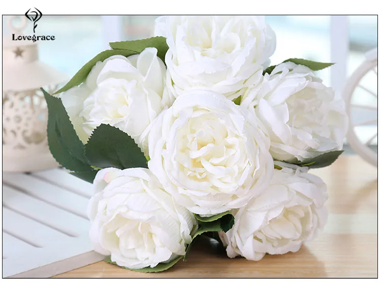Bridal Bouquet Rose Artificial Flowers Red Pink Hydrangea Home Decoration White Peony Wedding Flower (8)