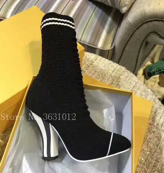 

2019 hOT Fashion Handmade knitting Stretch Fabric Summer Women Boots Mid-Calf High Heel Sexy Flower Embroidered Shoes Woman