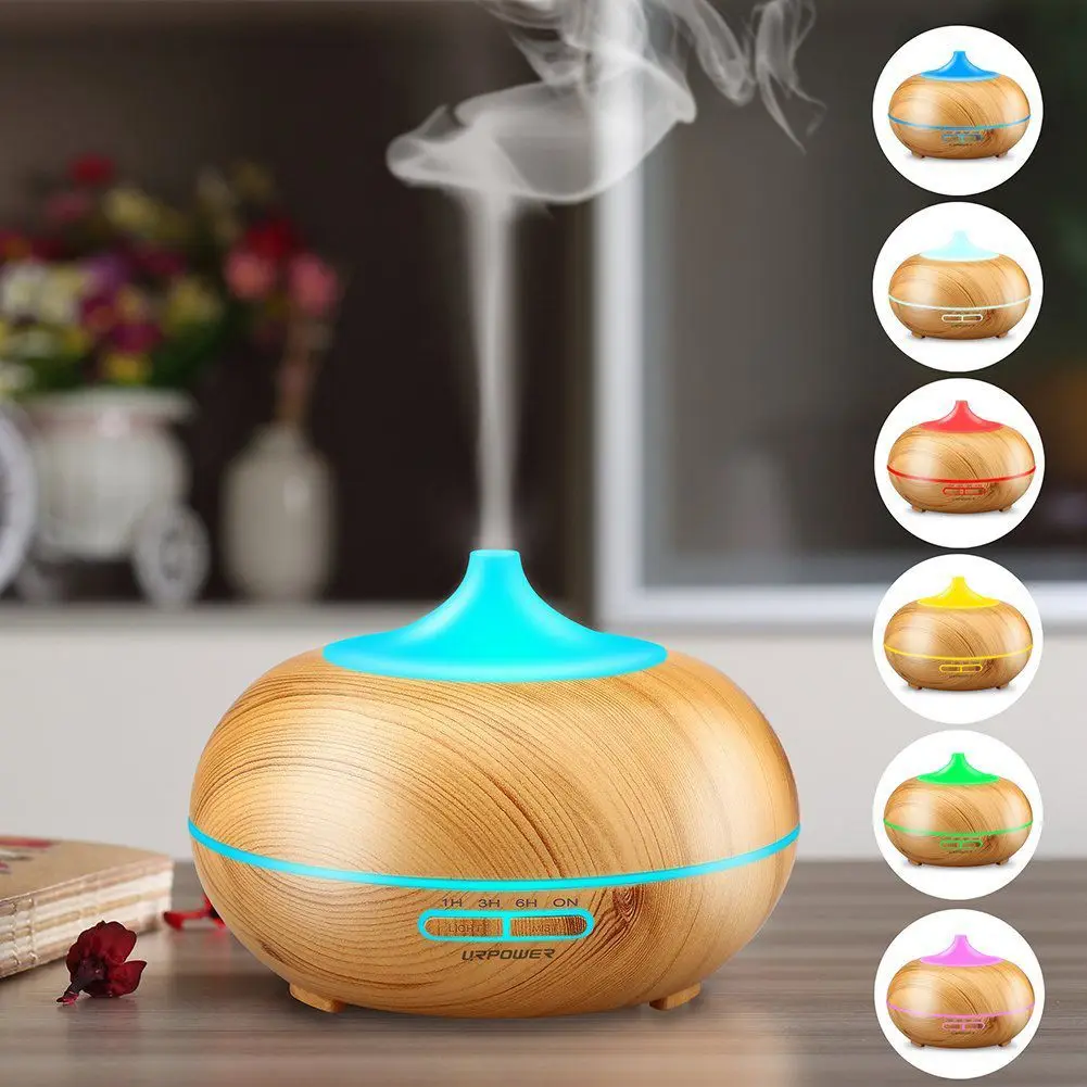

300ml Wood Grain Ultrasonic Cool Mist Humidifier-Quiet Humidifier with Color LED Lights Changing & 4 Timer Settings for Yoga S