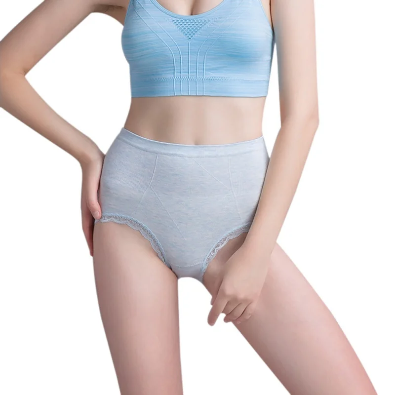 Women's High Rise Underwear Lace Sexy Breathable Panties Solid Color