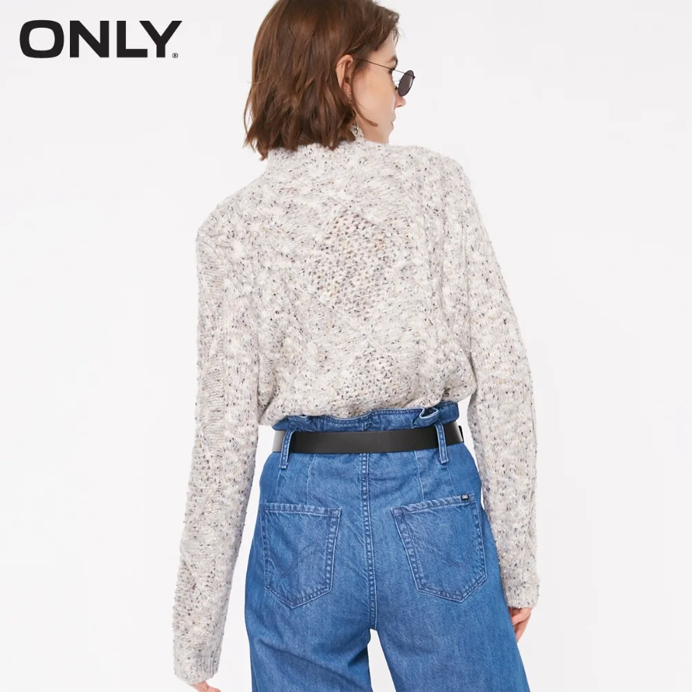 فقط المرأة موك الرقبة طويلة الأكمام محبوك سترة | 118313511