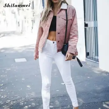 

Winter Jackets Women Ladies Causal Flocking Warm Thick Coat Women Casual Suede Lapel Pockets Woman Parkas Fashion Pink Outerwear