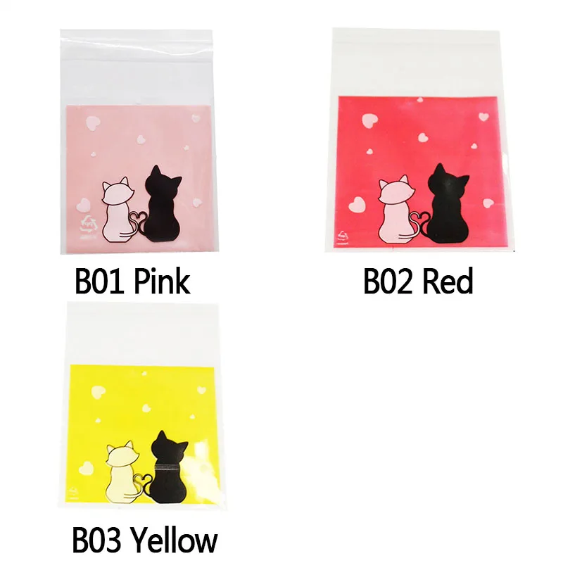 50Pcs/100pcs 7x7cm Lovely Cat Party Cookies Biscuits Bag Self-adhesive Plastic Bags Wedding Cellophane Bag Cake Candy Gift Bags