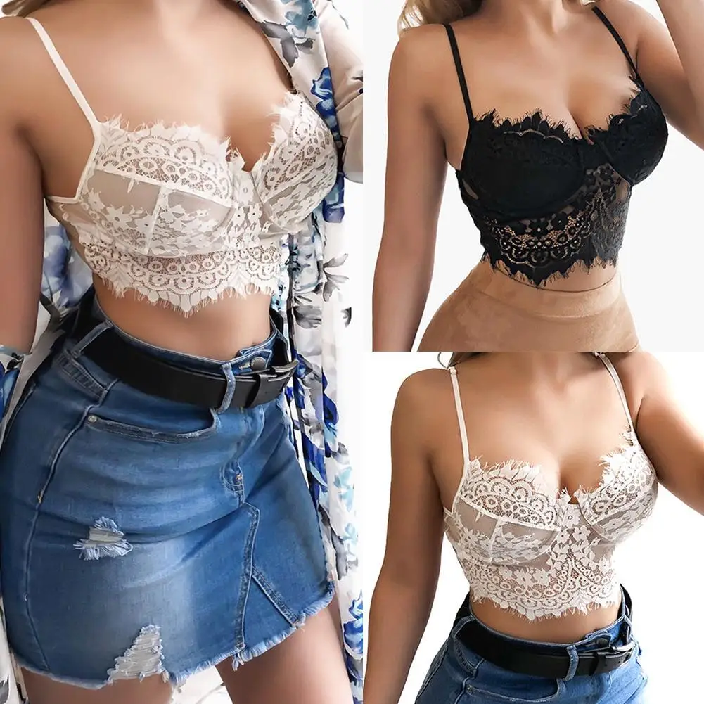 

Summer Style Triangle Bra Lace Bra Wireless Brassiere Sexy Bust Bodice Strappy Bra See Through Bralette Fashion Crop Top