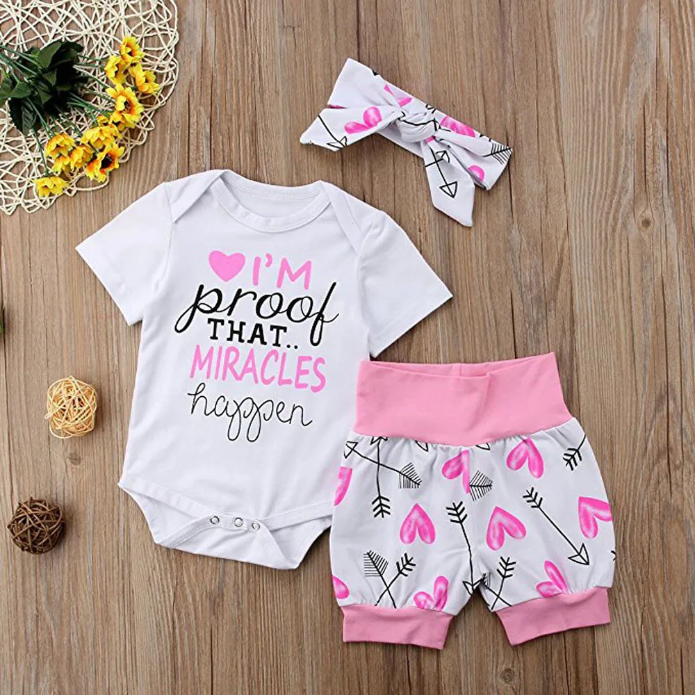 

3Pcs Newborn Baby Girls Clothes Set Letter Romper Jumpsuit +Arrow Shorts Outfits Set meisjes kleding 2019 girls summer clothes