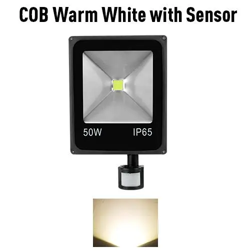 Светодиодный прожектор, уличный прожектор, светильник, точечный светильник IP65, настенный светильник 10 Вт, 20 Вт, 30 Вт, 220 В, SMD, 50 Вт, отражатель, светильник, водонепроницаемый, для сада - Испускаемый цвет: COB Warm with Sensor