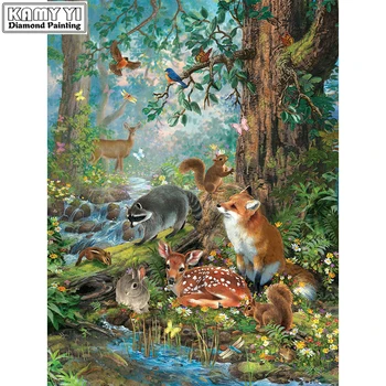 

Full Round Diamond 5D DIY Diamond Painting Embroidery Cross-stitch Animals in the forest Rhinestone Mosaic Painting Decor Gifts