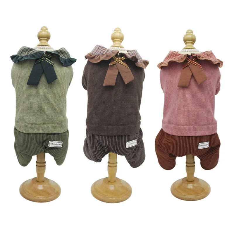 

2019 Dog Clothes for Autumn and Winter Warm Jumpsuits with Lapels Printed Four-legged Clothes for Small Dog Cotton Pet Jumpsuits