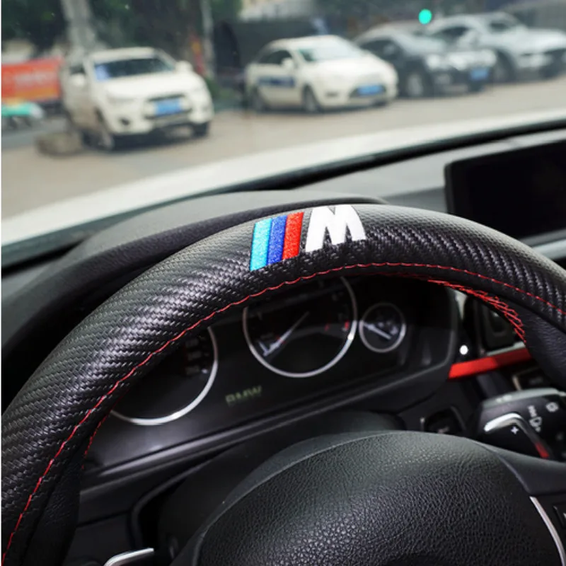 38mm M power ///M Carbon fiber Sport Car Steering Wheel Cover For BMW