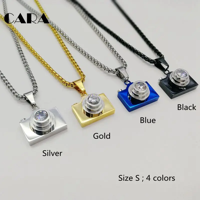

2023 New arrival Stainless steel hip hop Camera necklace pendant with Cubic zirconia stone 60cm popcorn chain necklace CARA0122