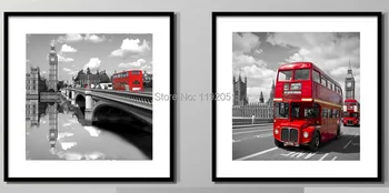 

Frameless painting black and white huge picture British style London red bus the Ben modern decorative art canvas huge painting