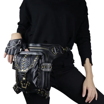 

Gothic Women Waist Leg Bag Men Steampunk Shoulder Messenger Bags Retro Punk PU Leather Motorcycle Crossbody Holster Bag Pouch