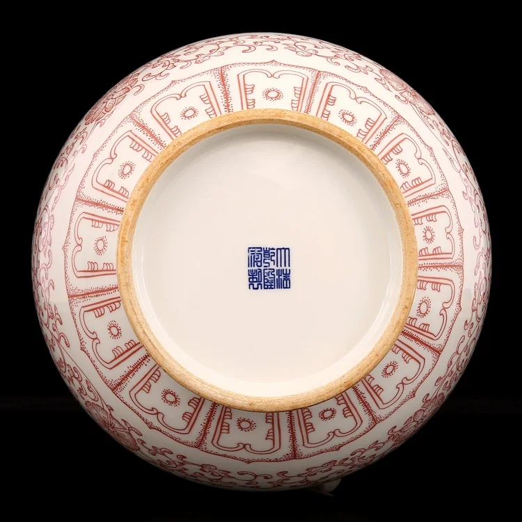 Керамика с двойными ушами Ming Dynasty ручная роспись античная ваза с глазурью красный Лотос элегантное и красивое сокровище