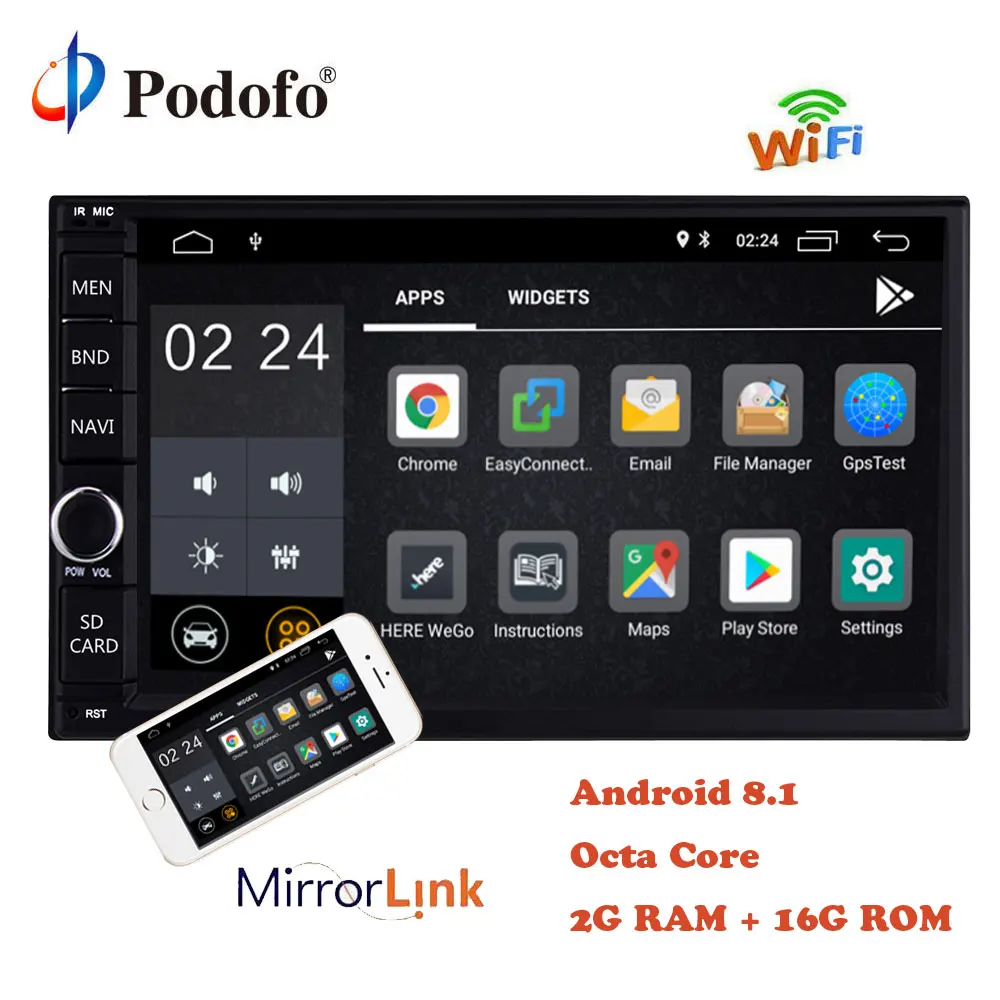 

Podofo 2Din Android 8.1 Universal Car Audio Stereo Radio OctaCore RAM 2G ROM 16G WiFi GPS Navigation Video Head Unit Mirror Link