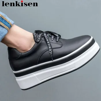 

2019 new arrival genuine leather round toe thick med bottom platform loafers lace up vintage comfortable vulcanized shoes L96