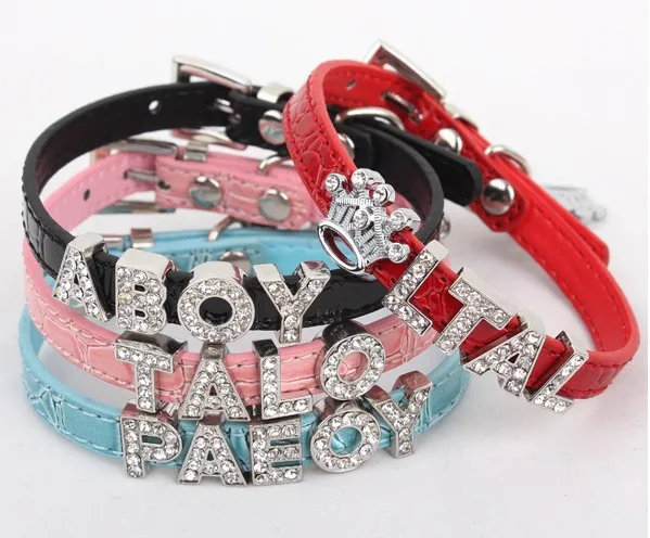 5 colores mascotas cachorro de perro personalizado Rhinestone nombre Charms de colores para perros XS sml