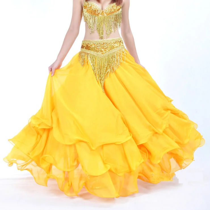 2017 High Quality Women Sexy Belly Dance Costume Skirts 3 Rows Belly Dancing Skirt Chiffon for