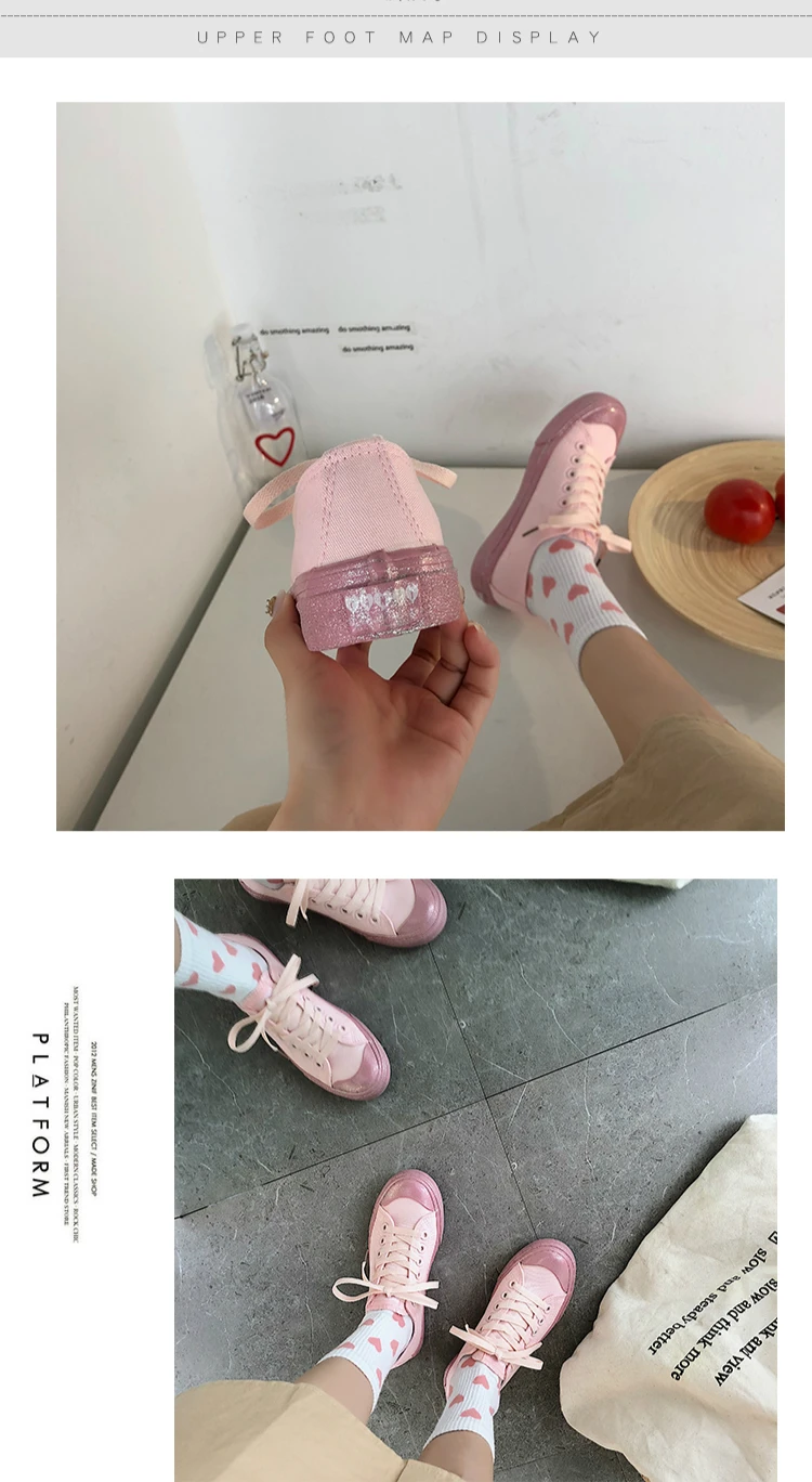 Pink canvas walking shoes girl heart female students Korean version of the wild cute breathable sports shoes M2-79