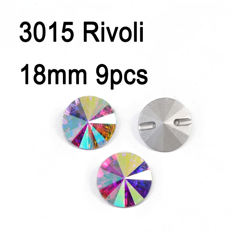 Rivoli 18mm 9pcs Кристалл AB Rivoli квадратные пуговицы отверстия стразы пришить на кнопку DIY ремесло для ювелирных изделий одежды диван костюм для гимнастики - Color: Rivoli 18mm 9pcs