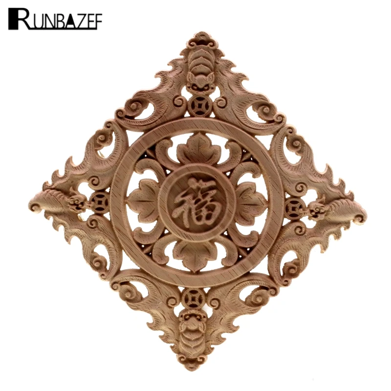 

RUNBAZEF Vintage Unpainted Wood Carved Decal Corner Applique Frame For Home Furniture Wall Cabinet Door Wooden Miniature Craft