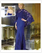 Royal Blue Mermaid Prom Kleider Spaghettiträger Chiffon Abendkleid Mit Abnehmbare Spitze Schal vestido de festa