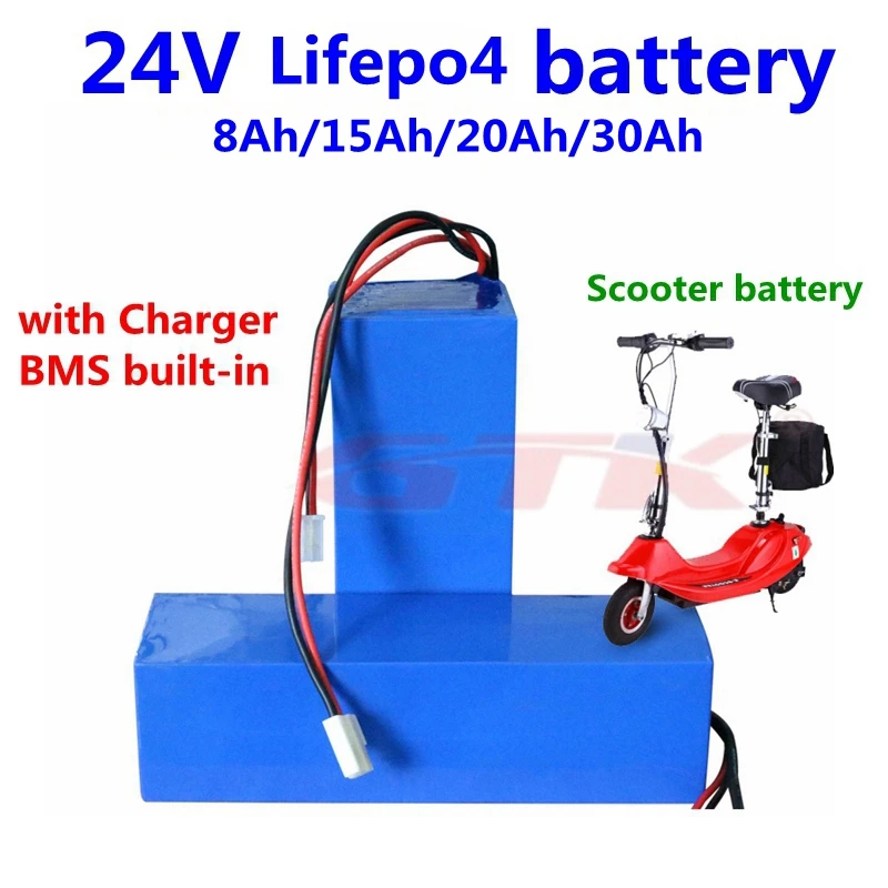

GTK Lifepo4 24V 8Ah 15Ah 20Ah 30Ah lithium battery with BMS for 250w 500w ebike scooter skateboard backup power+ Charger